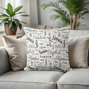 Coussin Sophia Typographie noir blanc