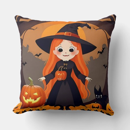 Coussin Sorcier adorable dans un décor d'Halloween avec de (Recto)