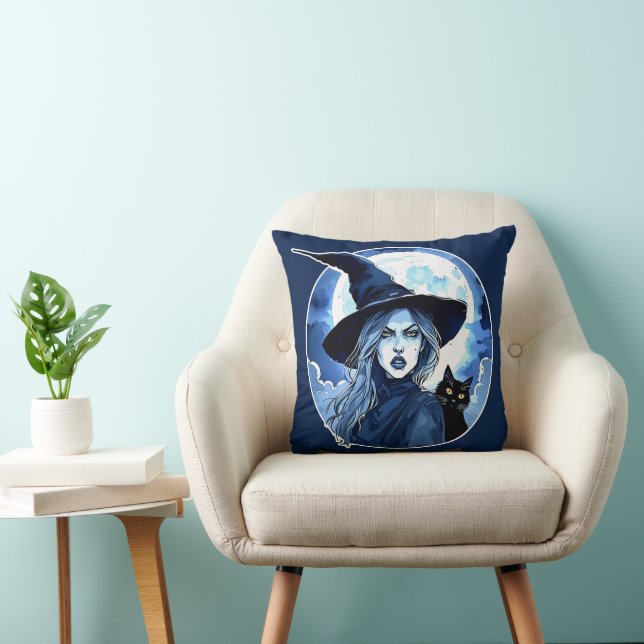 Coussin Sorcière avec un Chat - Wicca Halloween 2 (Chaise)