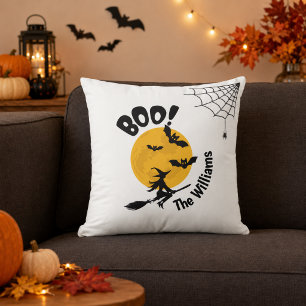 Coussin Sorcière Boo personnalisée, Chauves-souris & Lune