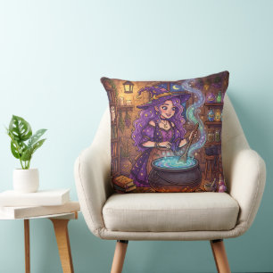 Coussin Sorcière de dessin animé faisant une potion d'amou
