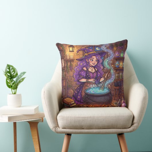 Coussin Sorcière de dessin animé faisant une potion d'amou (Chaise)