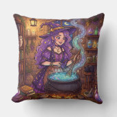 Coussin Sorcière de dessin animé faisant une potion d'amou (Recto)