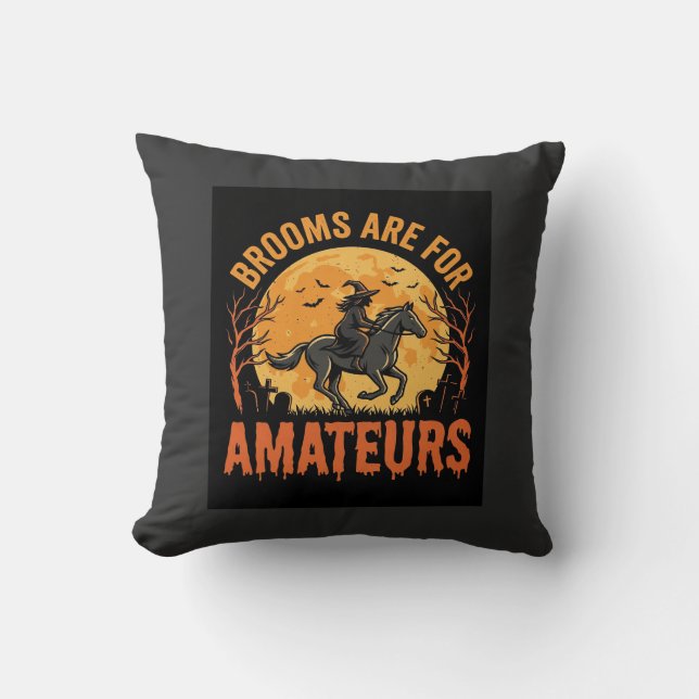 Coussin Sorcière de Halloween Cavalier Cheval Balais Sont  (Recto)
