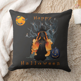 Coussin Sorcière de la scène d'Halloween au clair de lune