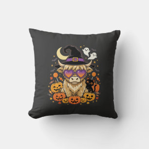 Coussin Sorcière de la vache des Highlands mignonne Hallow