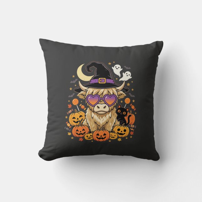 Coussin Sorcière de la vache des Highlands mignonne Hallow (Recto)