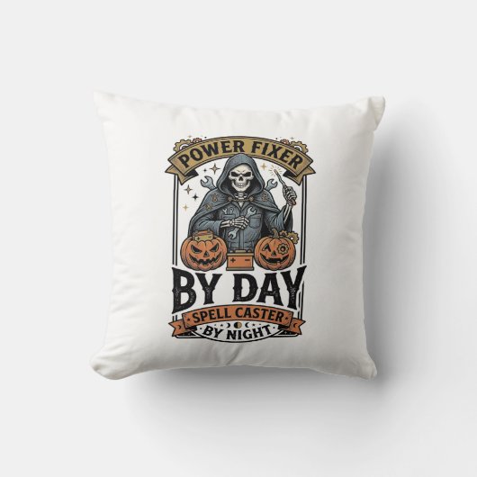 Coussin Sorcière de réparation de batterie Funny Halloween (Recto)