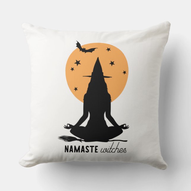 Coussin Sorcière de yoga d'Halloween contemporaine (Recto)