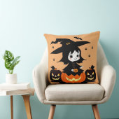 Coussin Sorcière d'Halloween avec citrouilles (Chaise)