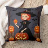 Coussin Sorcière d'Halloween avec citrouilles (Couverture)