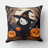Coussin Sorcière d'Halloween avec citrouilles (Verso)