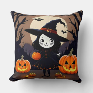 Coussin Sorcière d'Halloween avec citrouilles
