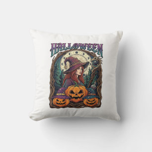 Coussin Sorcière d'Halloween Citrouilles Phases de la Lune