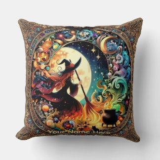 Coussin Sorcière d'Halloween et Chaudron Magique