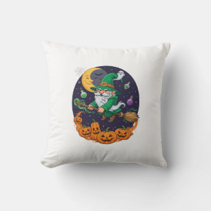 Coussin Sorcière d'Halloween Gnome Balai Citrouilles Lune