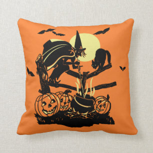 Coussin Sorcière d'Halloween vintage sur l'oreiller à lanc