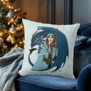 Coussin Sorcière du dragon bleu Flocons de neige
