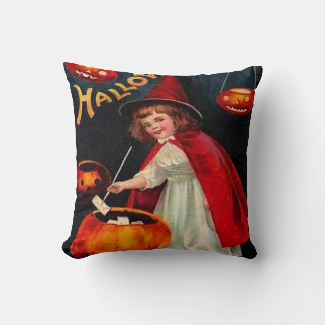 Coussin Sorcière et citrouilles de Jack O' Lantern (Recto)