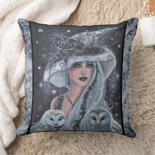 Coussin Sorcière et hibou d'Halloween
