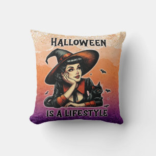 Coussin Sorcière Halloween vintage à la broche à deux face