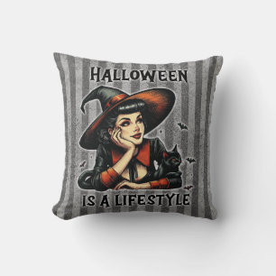 Coussin Sorcière Halloween vintage à la broche à deux face