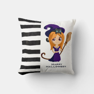 Coussin Sorcière mignonne en Casquette violet Halloween