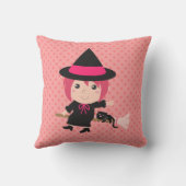Coussin Sorcière mignonne et chat noir sur la chambre vola (Verso)