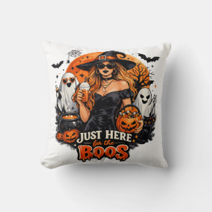 Coussin Sorcière Moderne Juste Ici pour les Boos Halloween