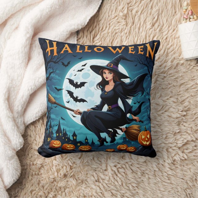 Coussin Sorcière qui monte la nuit d'Halloween (Couverture)