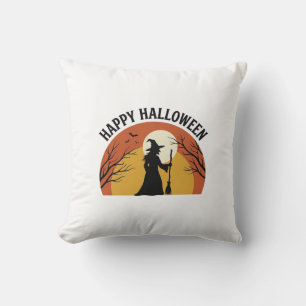 Coussin Sorcière Vintage Joyeux Halloween Design de T-Shir