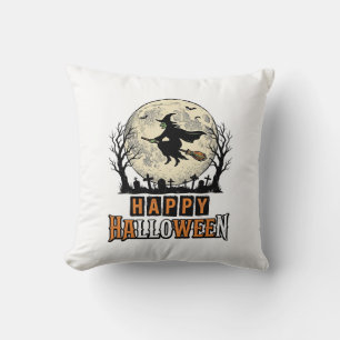 Coussin Sorcière Vintage Joyeux Halloween Vector Design_1