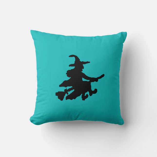 Coussin Sorcières noires sur sarcelle (Recto)