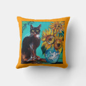 COUSSIN SOUCHES AVEC CHAT NOIR EN TURQUOISE BLEUE (Verso)