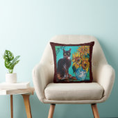 COUSSIN SOUCHES AVEC CHAT NOIR EN TURQUOISE BLEUE (Chaise)