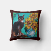 COUSSIN SOUCHES AVEC CHAT NOIR EN TURQUOISE BLEUE (Verso)