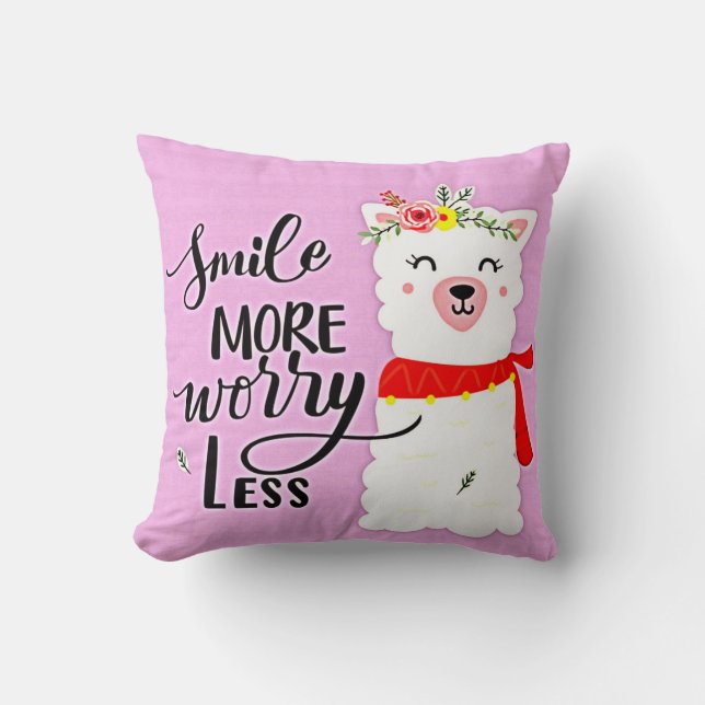 Coussin Souriez Plus Inquiète Moins Llama (Recto)