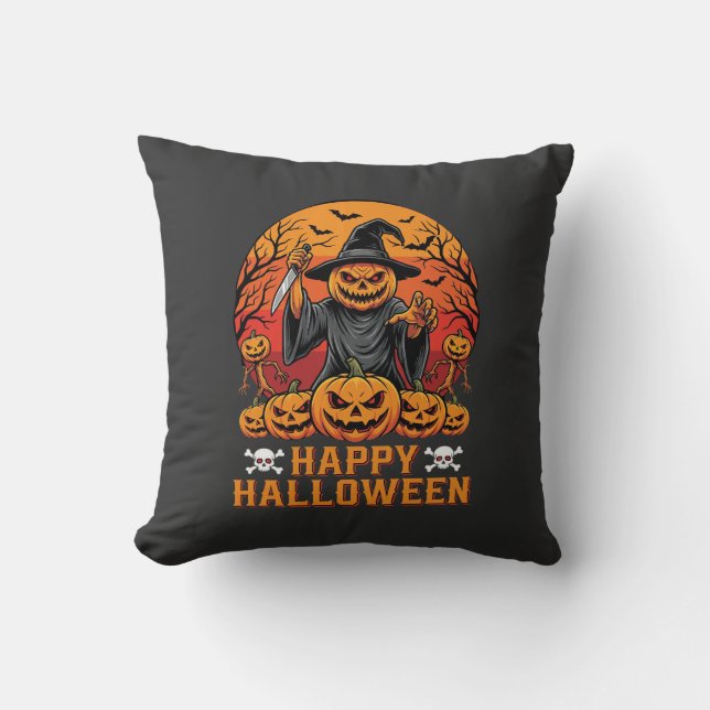 Coussin Sourire de sorcière de citrouille effrayant Concep (Recto)