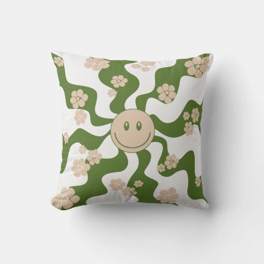 Coussin Sourire en blanc, sable & palme vert (Recto)