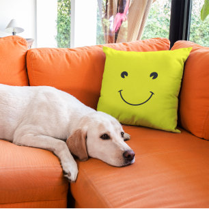 Coussin Sourire jaune vif rétro