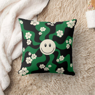 Coussin Sourire - Vert, Crème et Noir