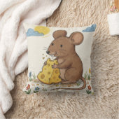 Coussin Souris adorable mangeant du fromage dessin pour en (Couverture)