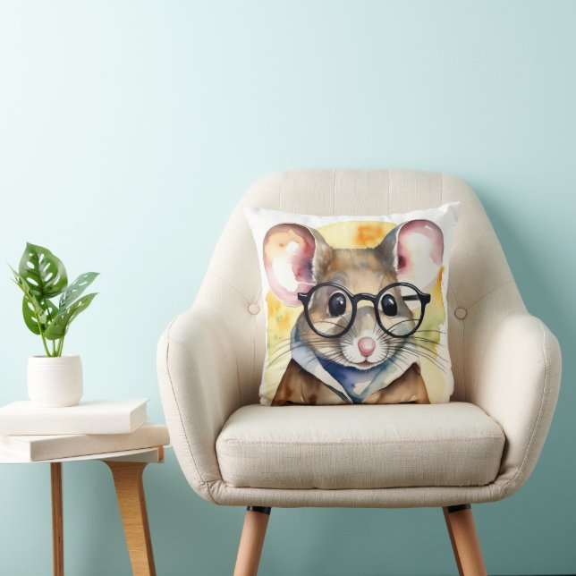 Coussin Souris Aquarelle Avec Lunettes De Vue (Chaise)
