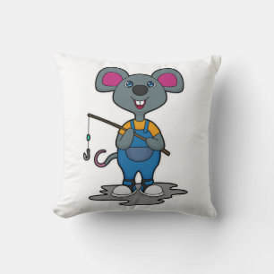Coussin Souris comme Fisher avec une baguette de pêche