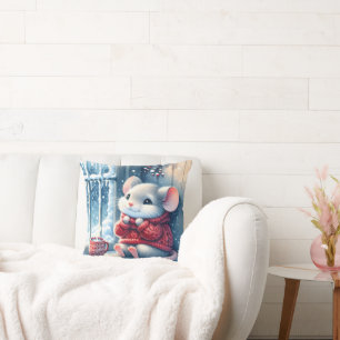 Coussin Souris de Noël dans la fenêtre d'hiver