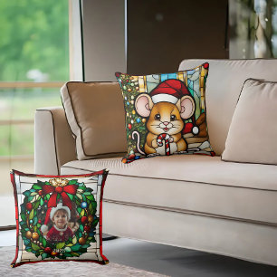 Coussin Souris de Noël Faux Vitrail