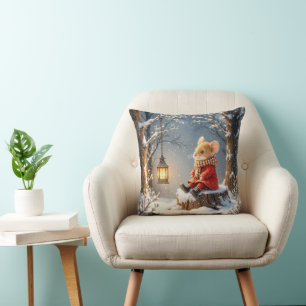 Coussin Souris d'hiver et lanterne forestière dans les flo