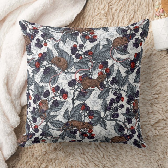 Coussin Souris et mûres sur blanc (Couverture)