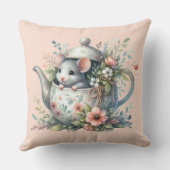 Coussin Souris mignonne dans une illustration de théière f (Verso)