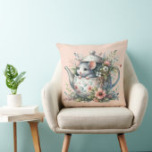 Coussin Souris mignonne en théière florale Illustration (Chaise)